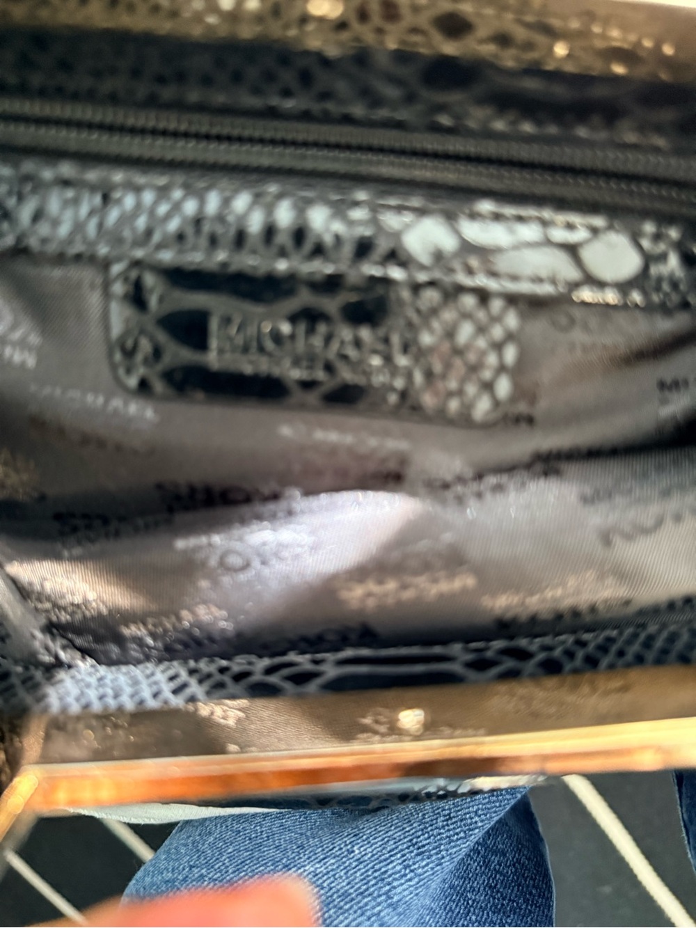 Michael Kors Black Snakeskin-Embossed Clutch with Gold-Tone Handle - Picture 4 of 9